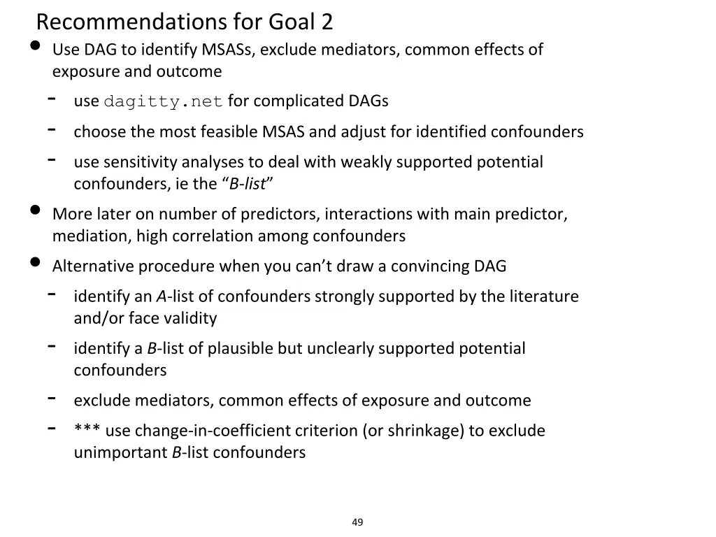 recommendations for goal 2 use dag to identify