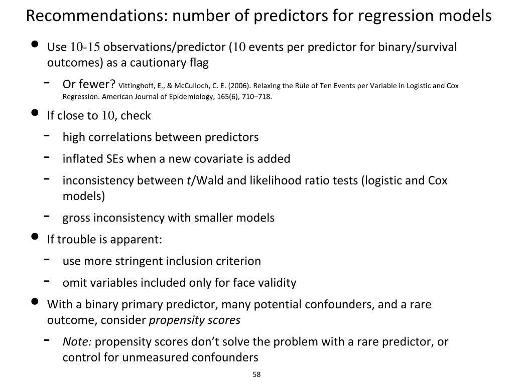 recommendations number of predictors