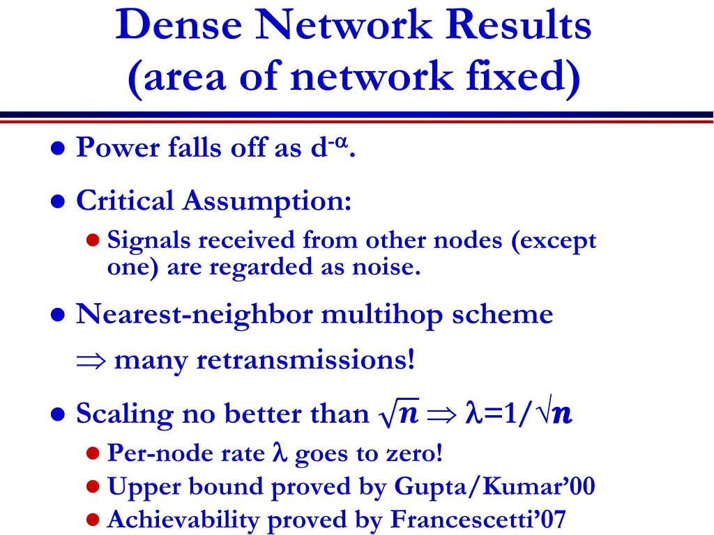 dense network results area of network fixed