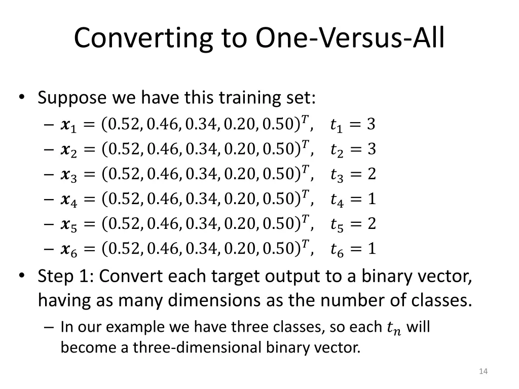 converting to one versus all