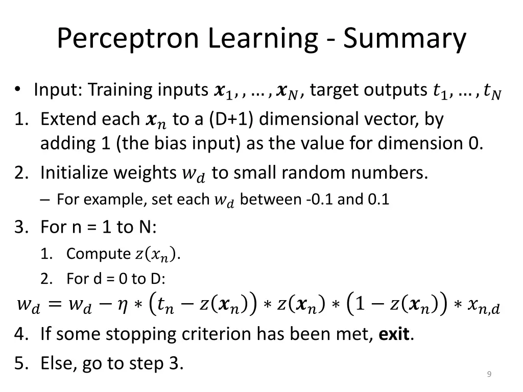 perceptron learning summary