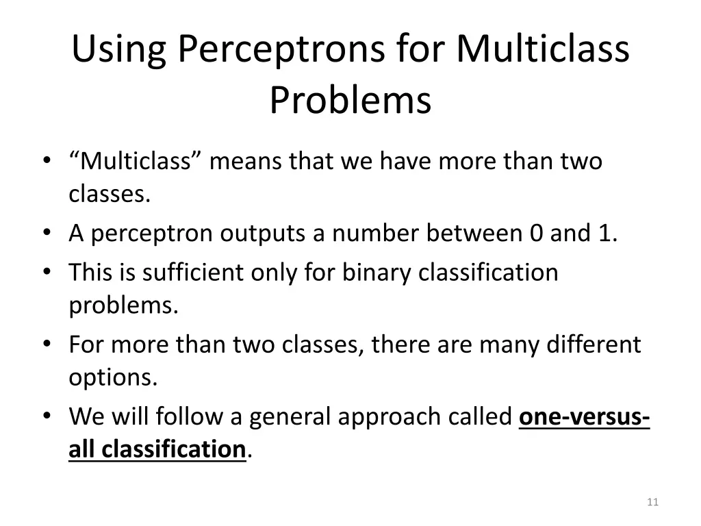 using perceptrons for multiclass problems