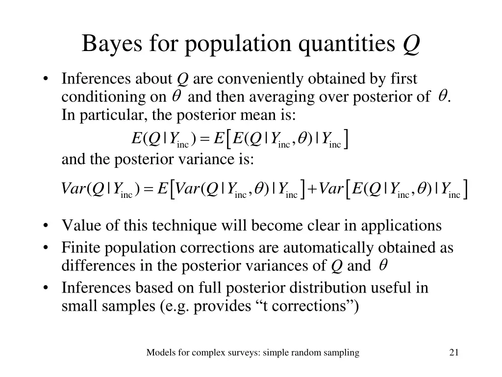 bayes for population quantities q
