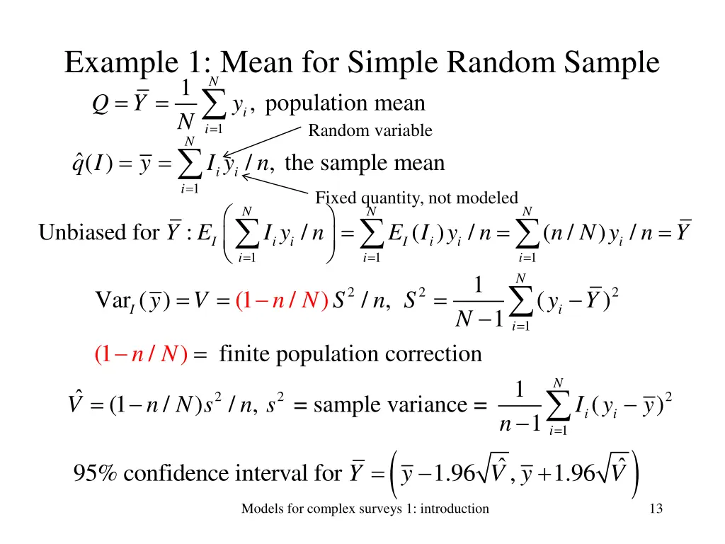 example 1 mean for simple random sample