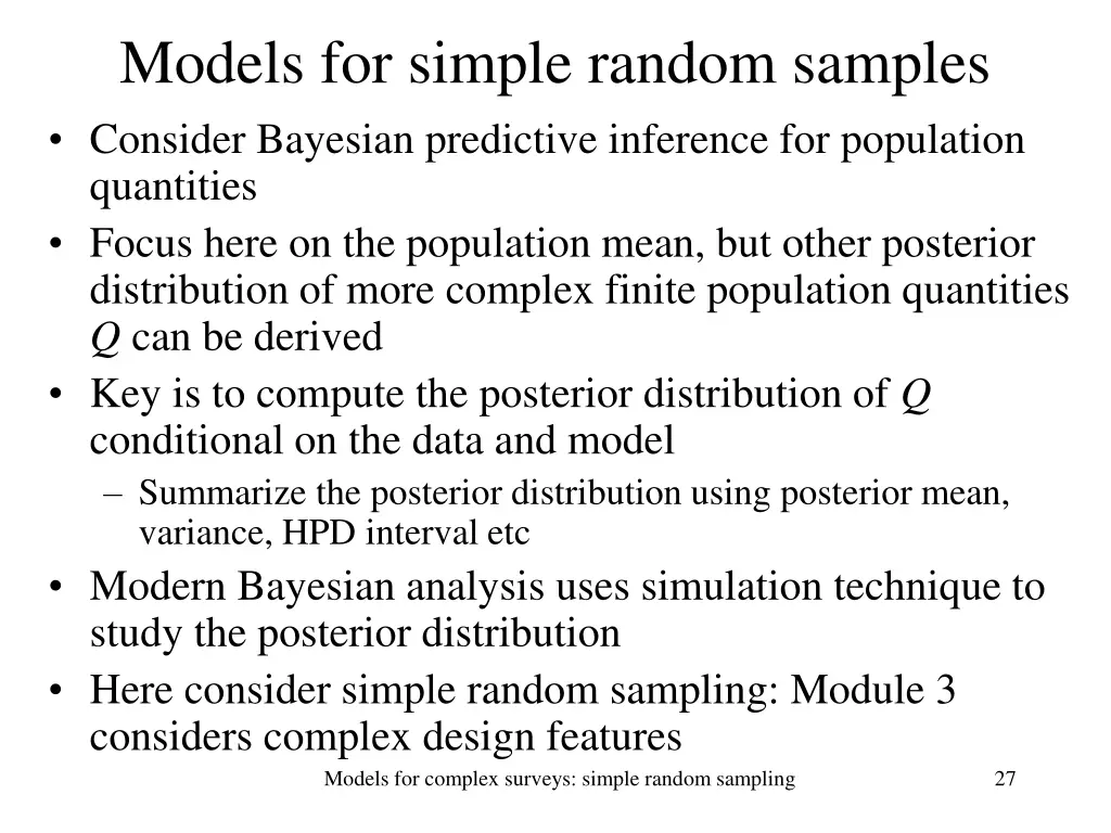 models for simple random samples consider