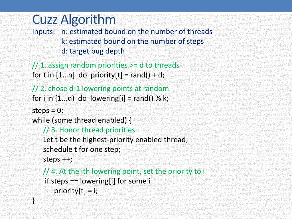 cuzz algorithm inputs n estimated bound