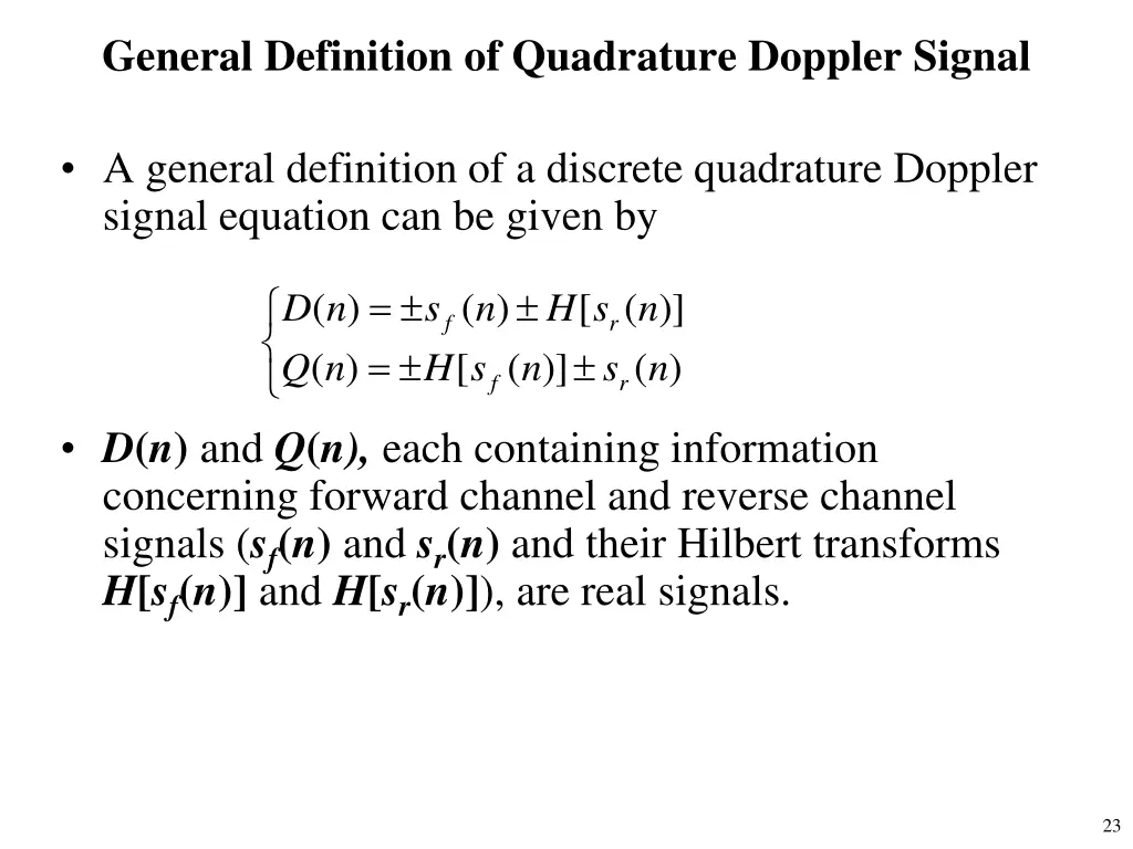 general definition of quadrature doppler signal