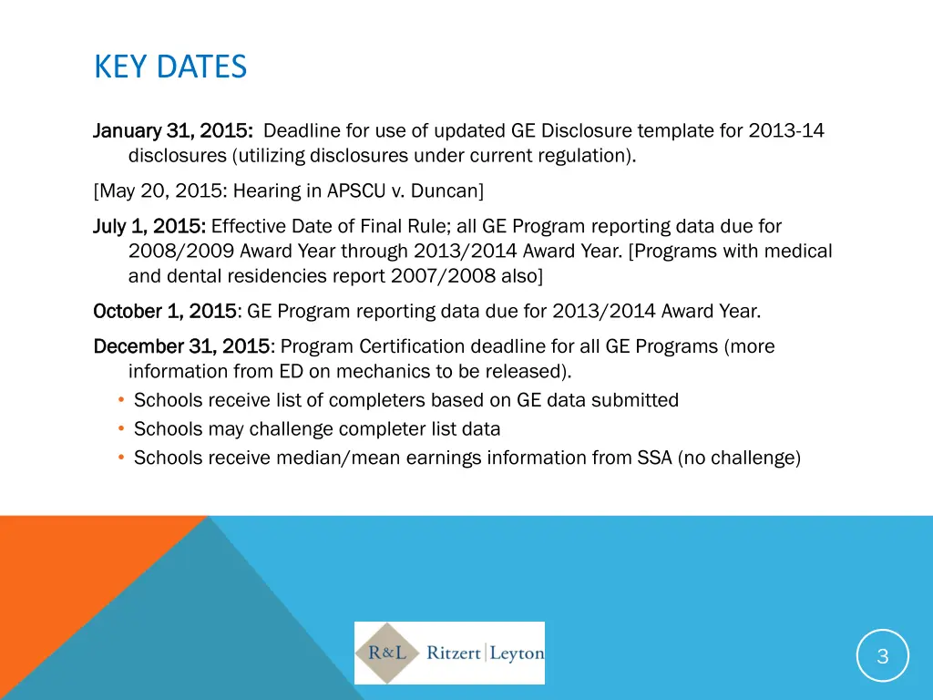 key dates