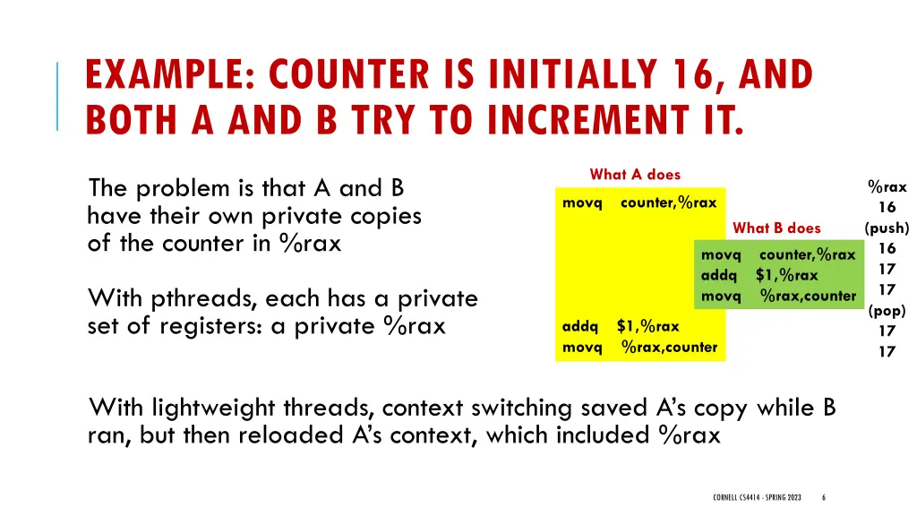 example counter is initially 16 and both