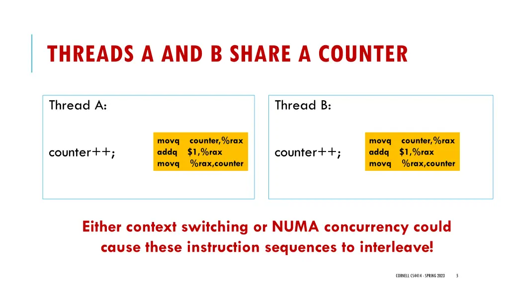 threads a and b share a counter