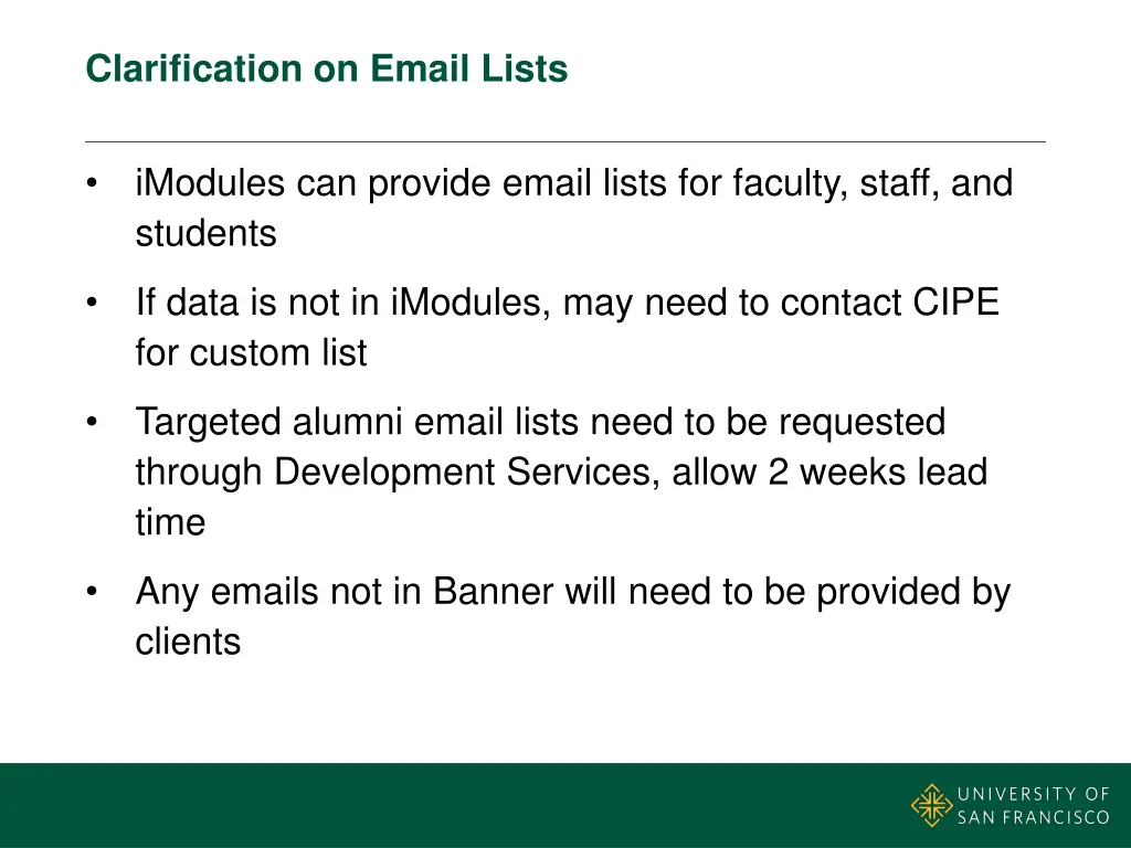 clarification on email lists