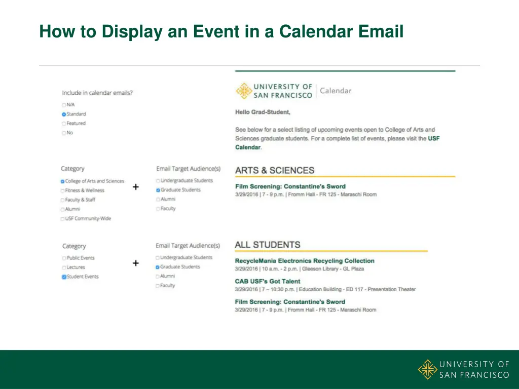 how to display an event in a calendar email