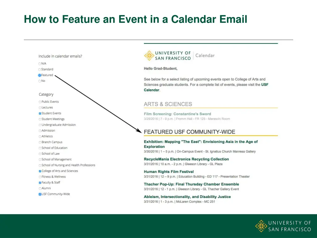 how to feature an event in a calendar email