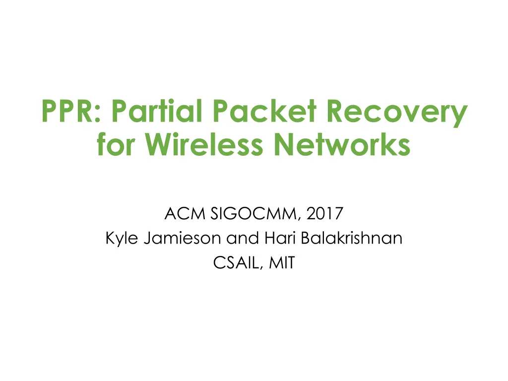 ppr partial packet recovery for wireless networks
