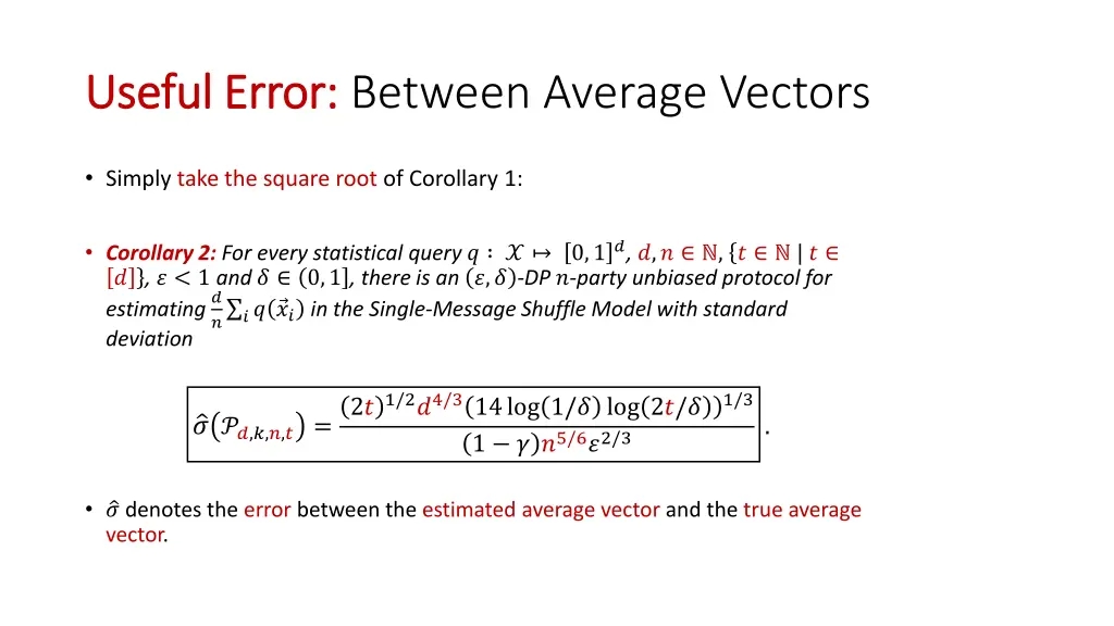 useful error useful error between average vectors
