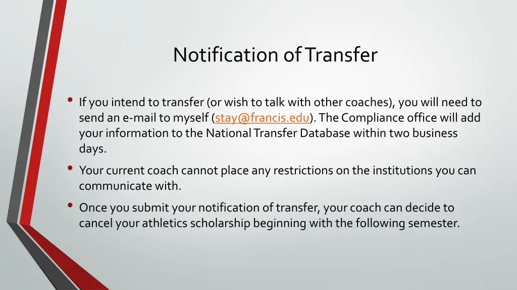 notification of transfer