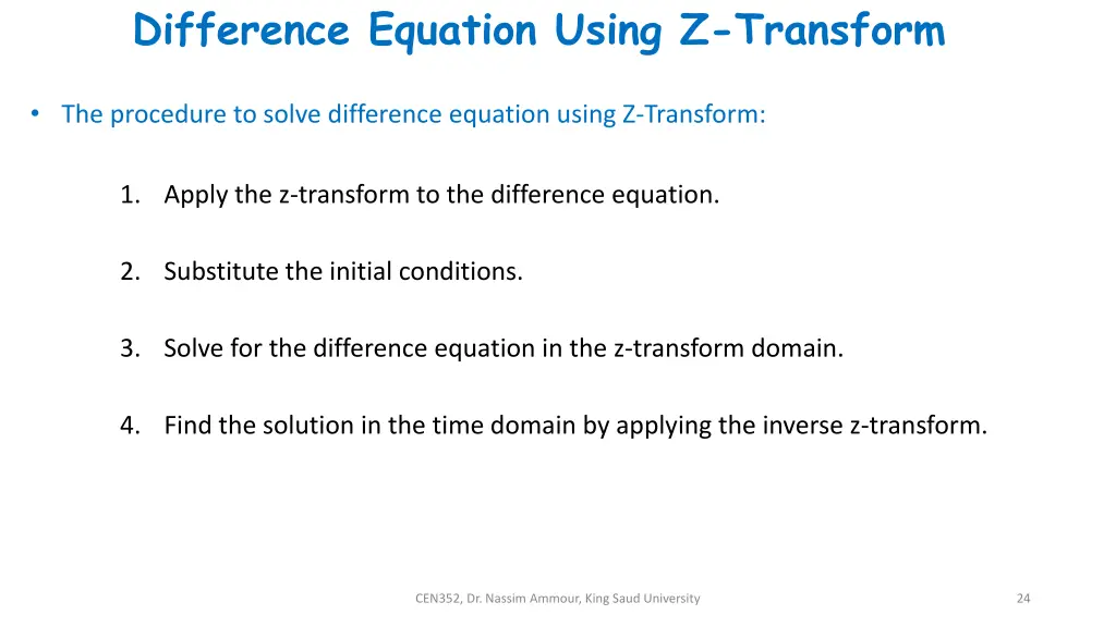 difference equation using z transform