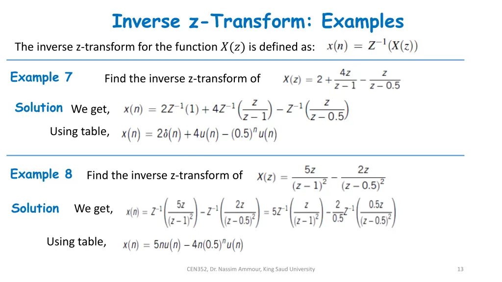 inverse z transform examples