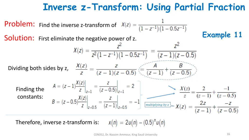 inverse z transform using partial fraction 1