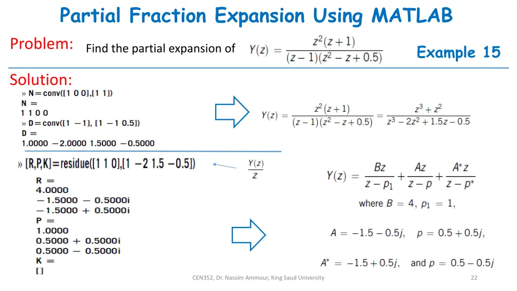 partial fraction expansion using matlab problem 1