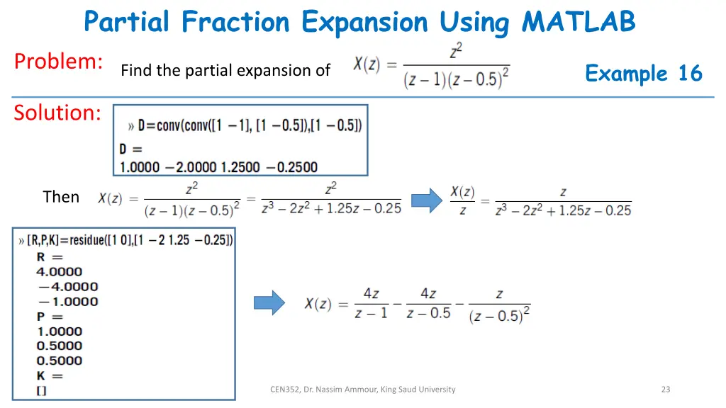 partial fraction expansion using matlab problem 2