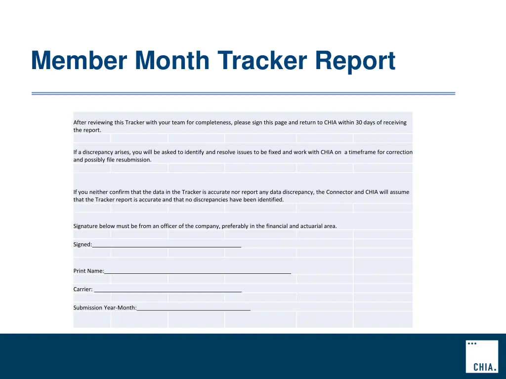 member month tracker report