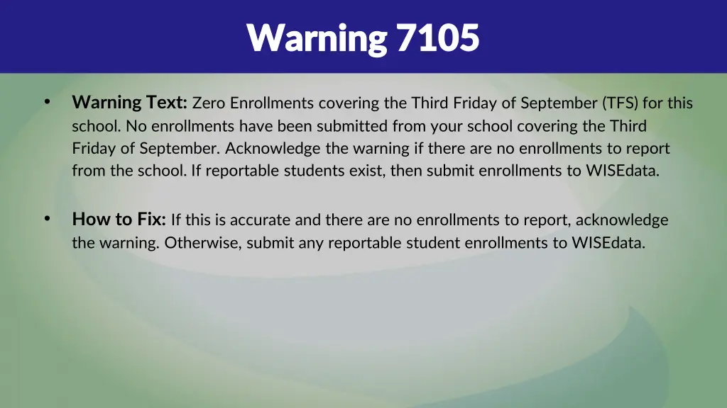 warning 7105 warning 7105