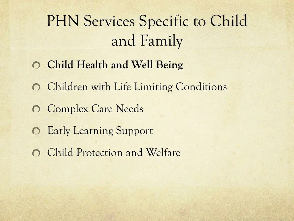 phn services specific to child and family