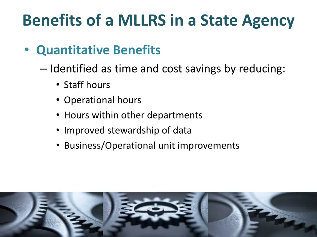 benefits of a mllrs in a state agency