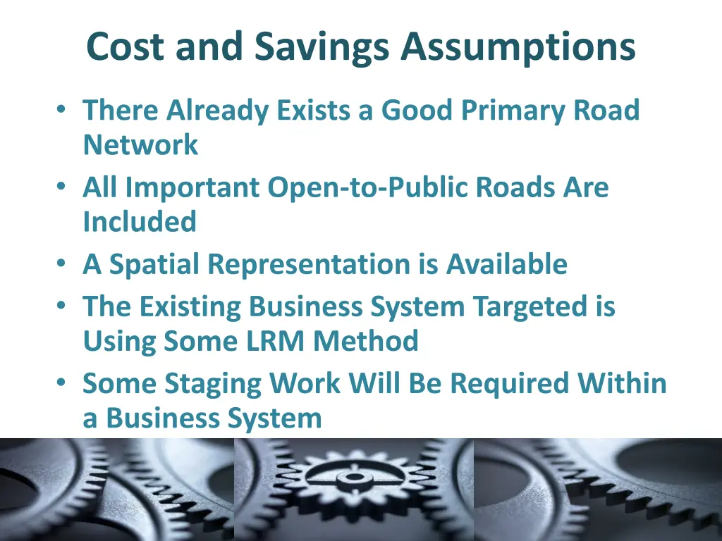 cost and savings assumptions 1