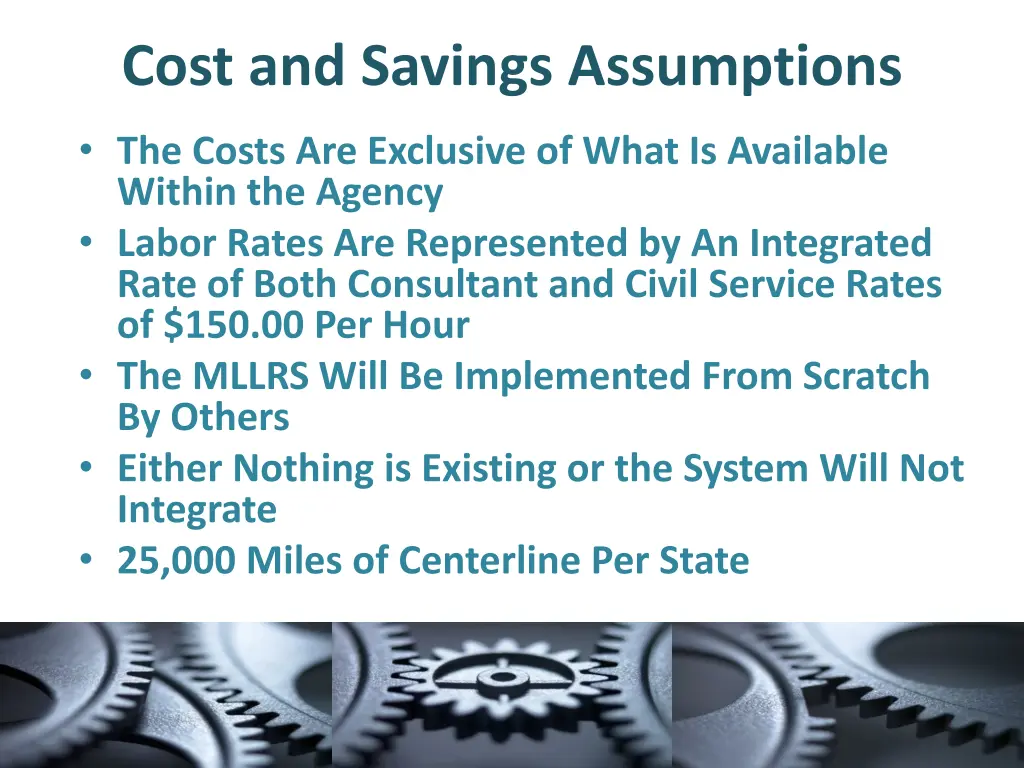 cost and savings assumptions