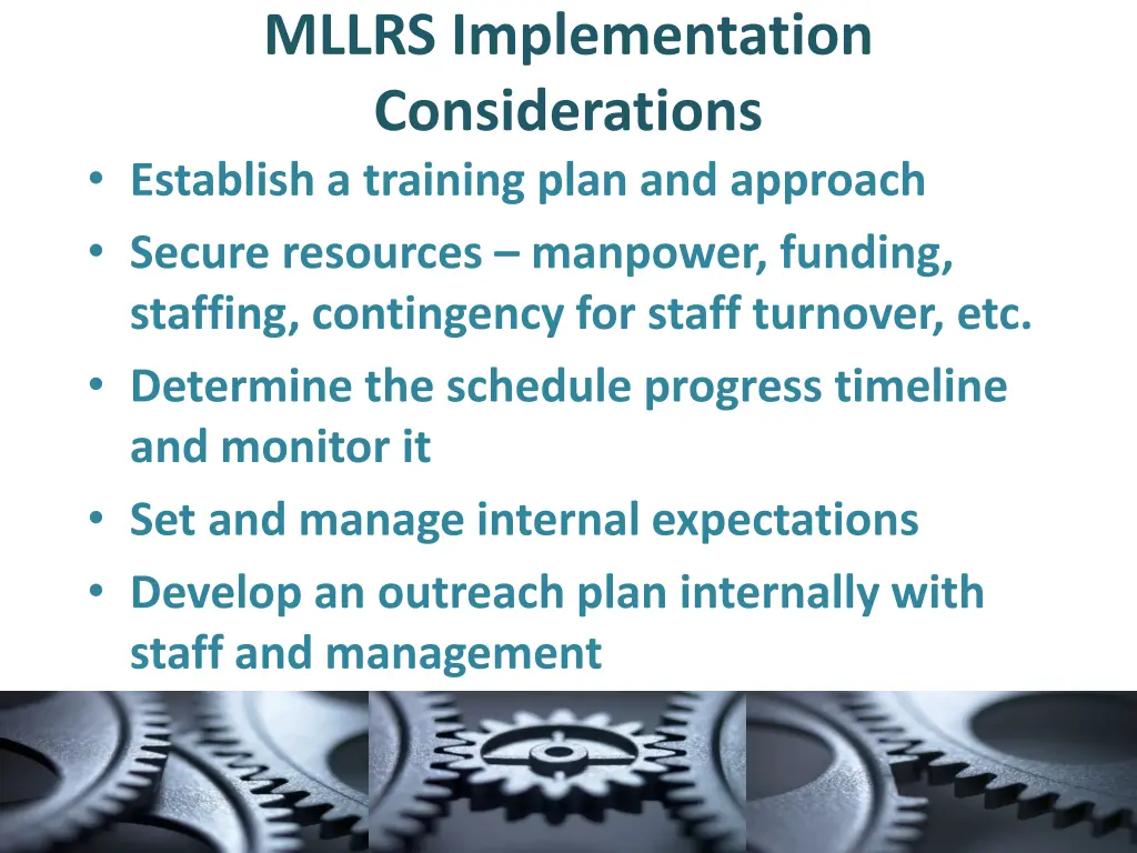 mllrs implementation considerations establish