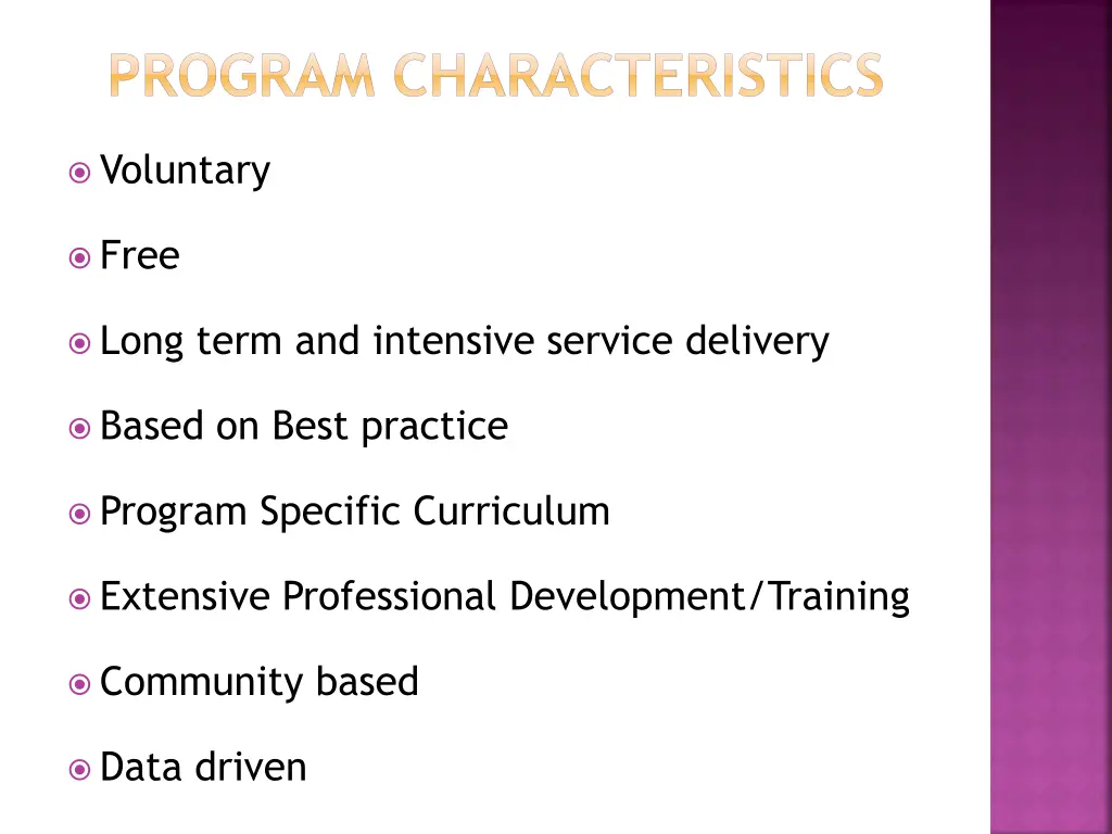 program characteristics
