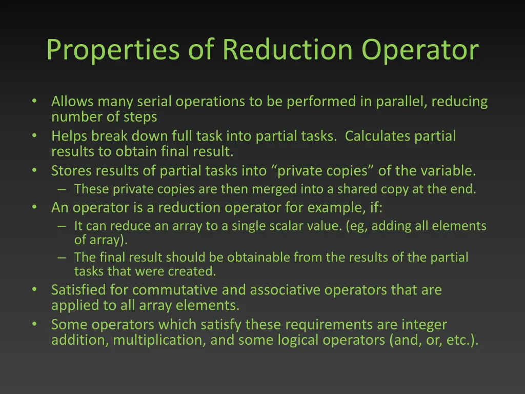 properties of reduction operator