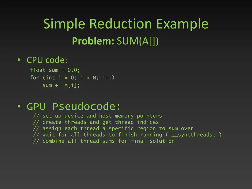 simple reduction example problem sum a
