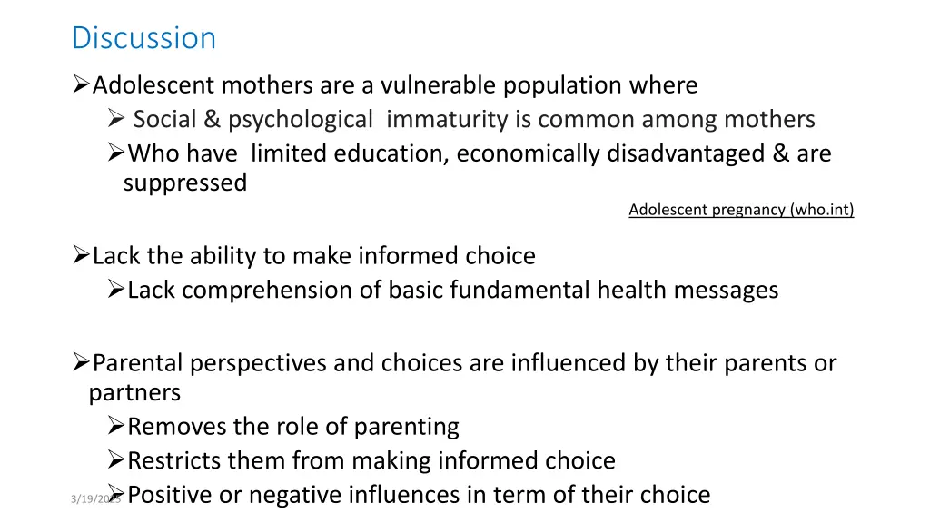 discussion adolescent mothers are a vulnerable