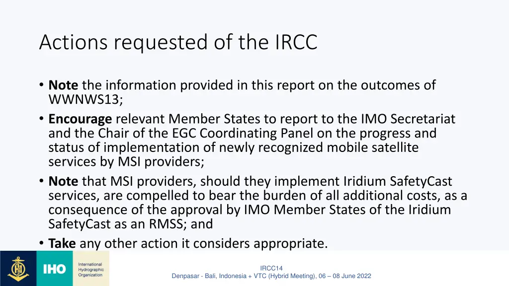 actions requested of the ircc