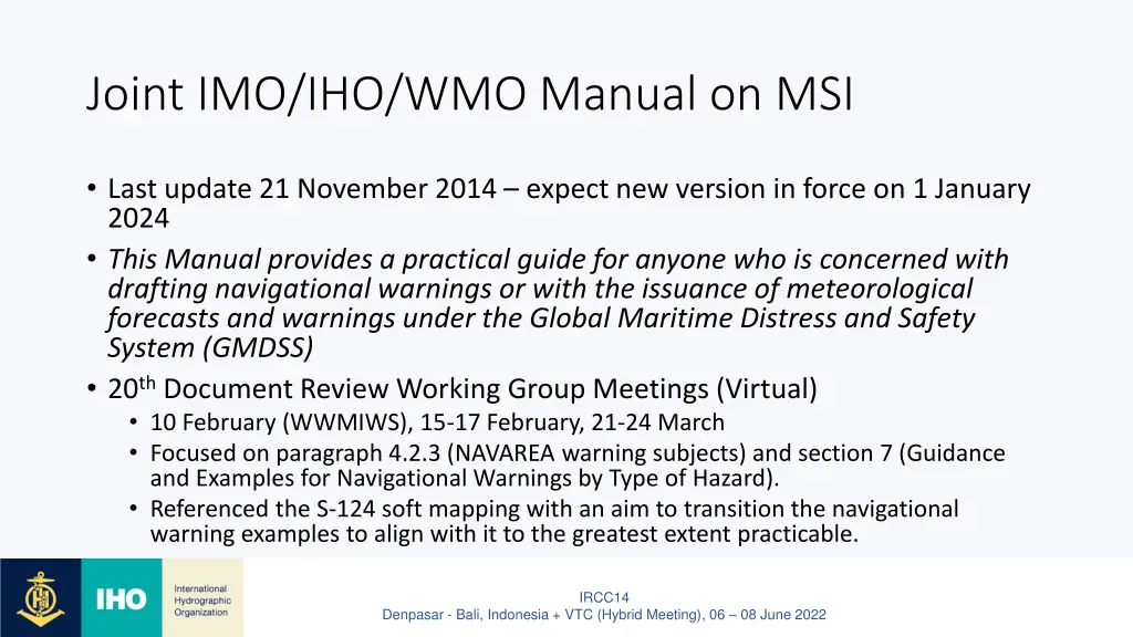 joint imo iho wmo manual on msi