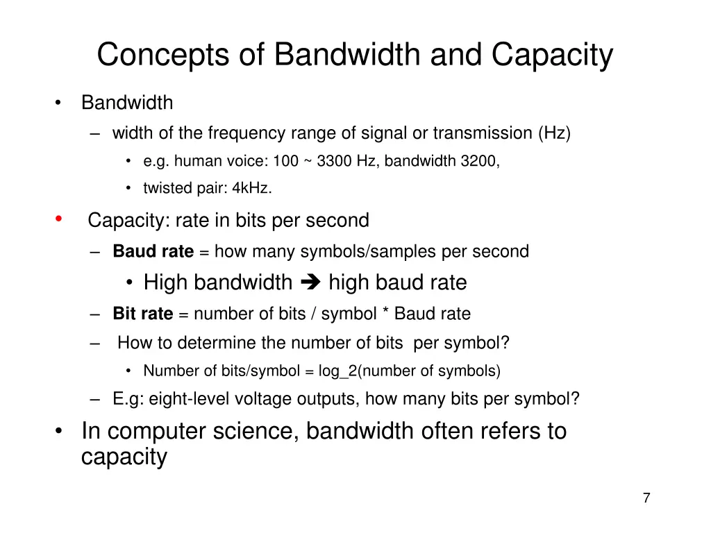 concepts of bandwidth and capacity