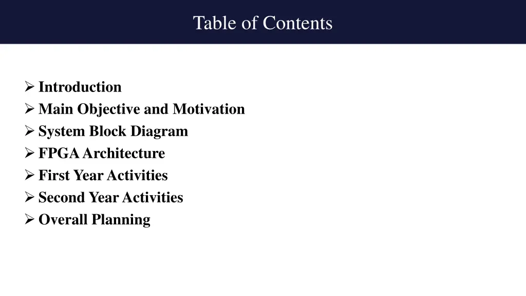 table of contents
