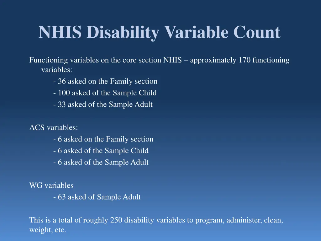 nhis disability variable count