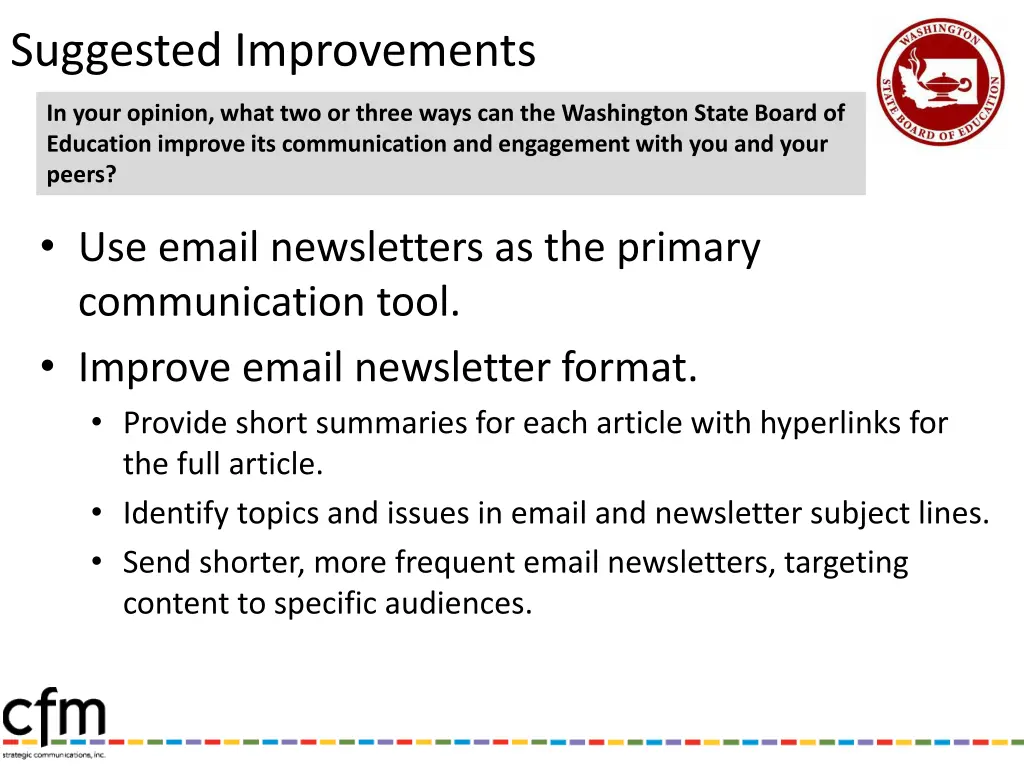 suggested improvements
