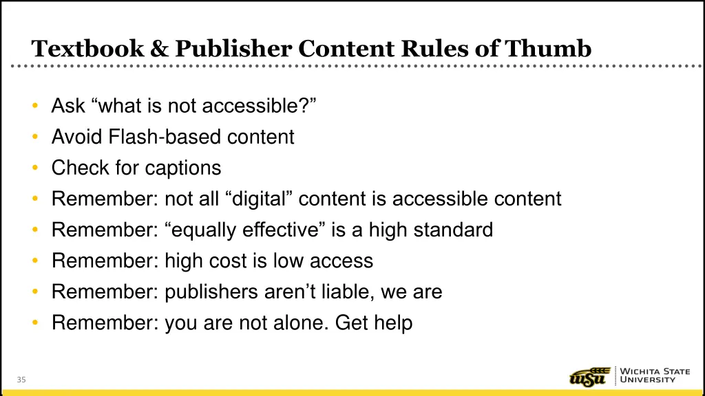 textbook publisher content rules of thumb