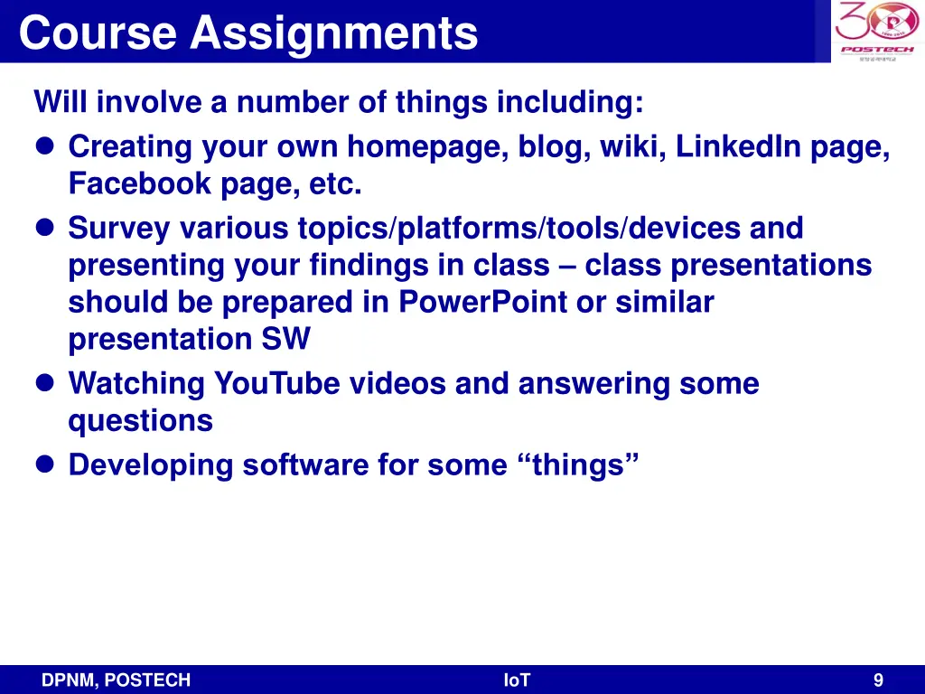 course assignments