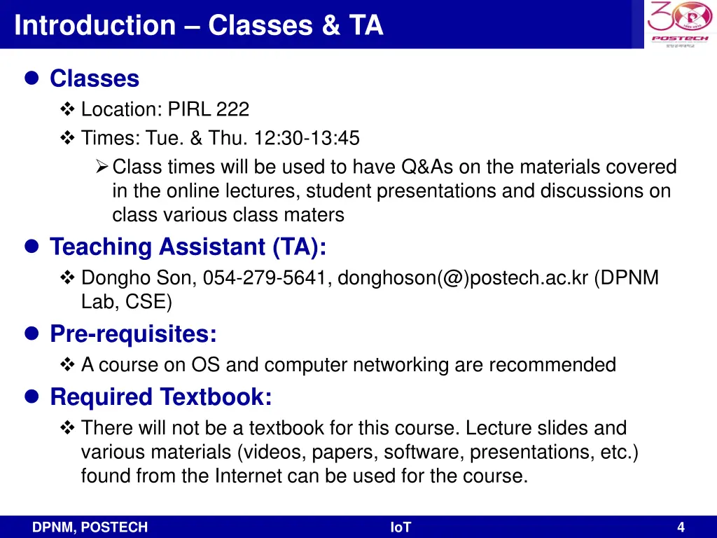 introduction classes ta