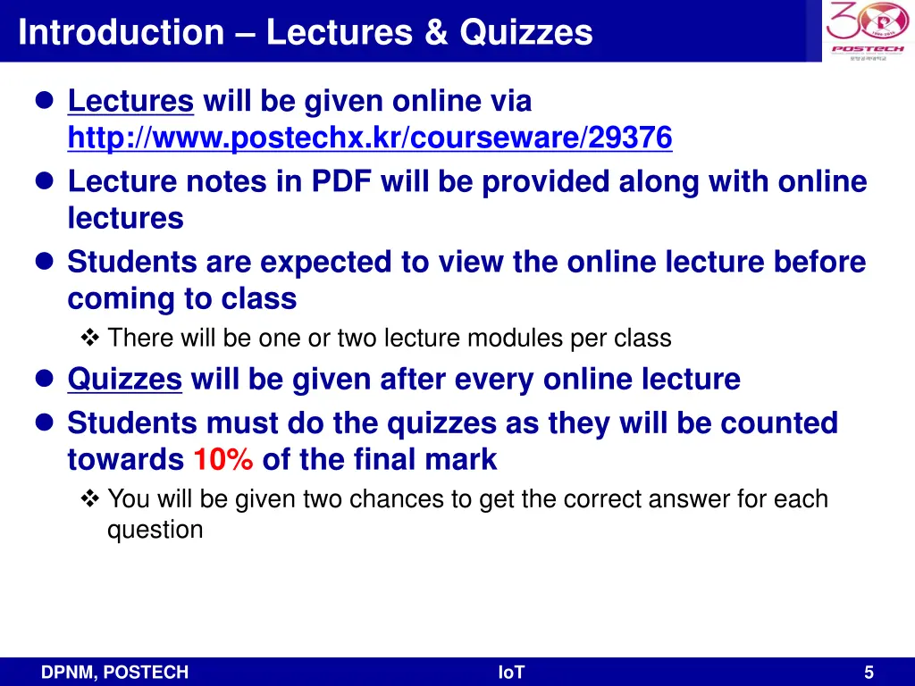 introduction lectures quizzes