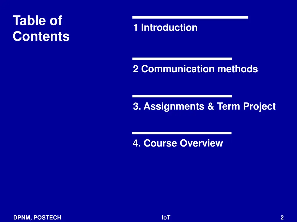 table of contents