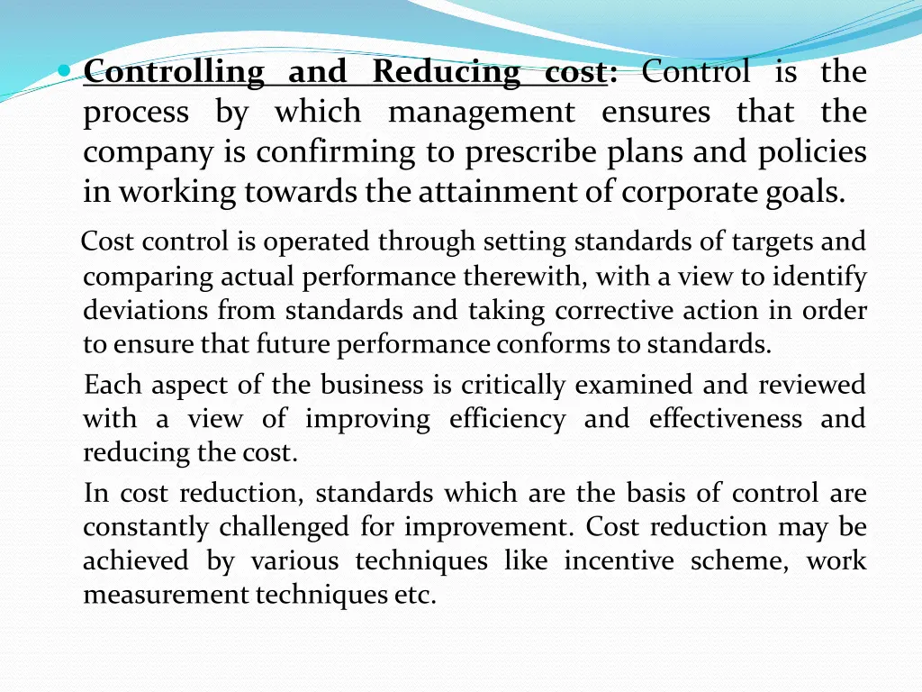 controlling and reducing cost control