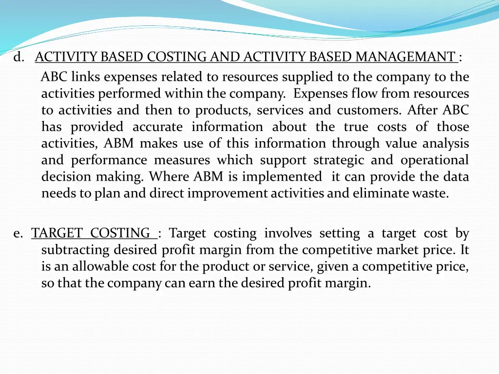 d activity based costing and activity based