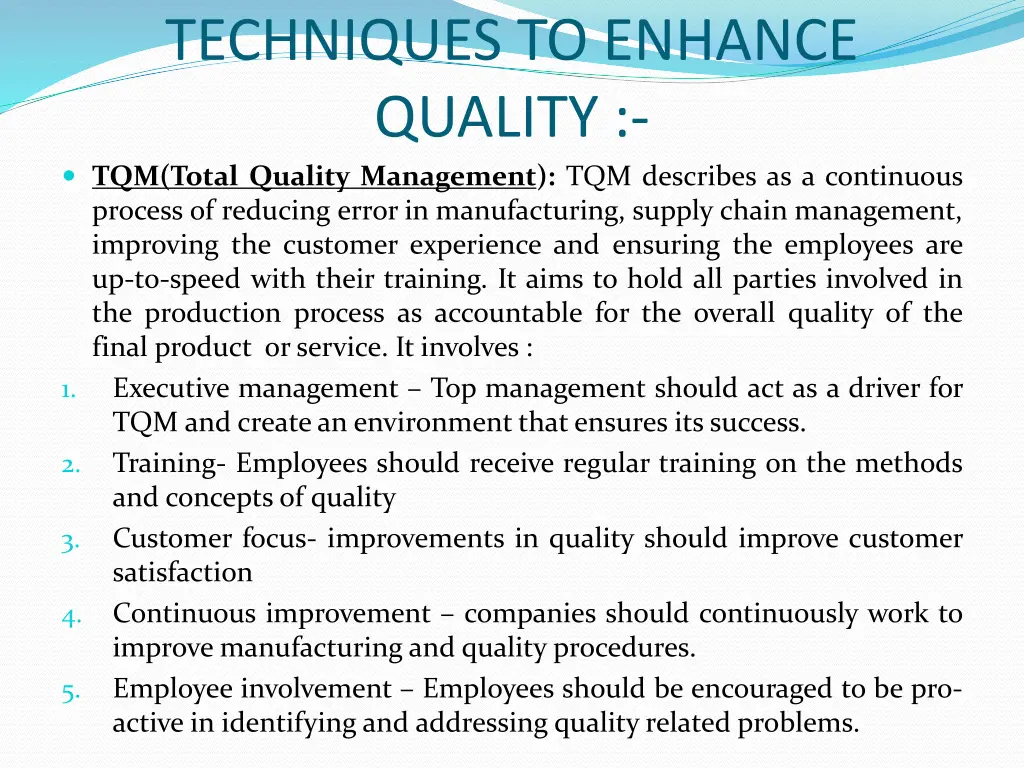 techniques to enhance quality tqm total quality